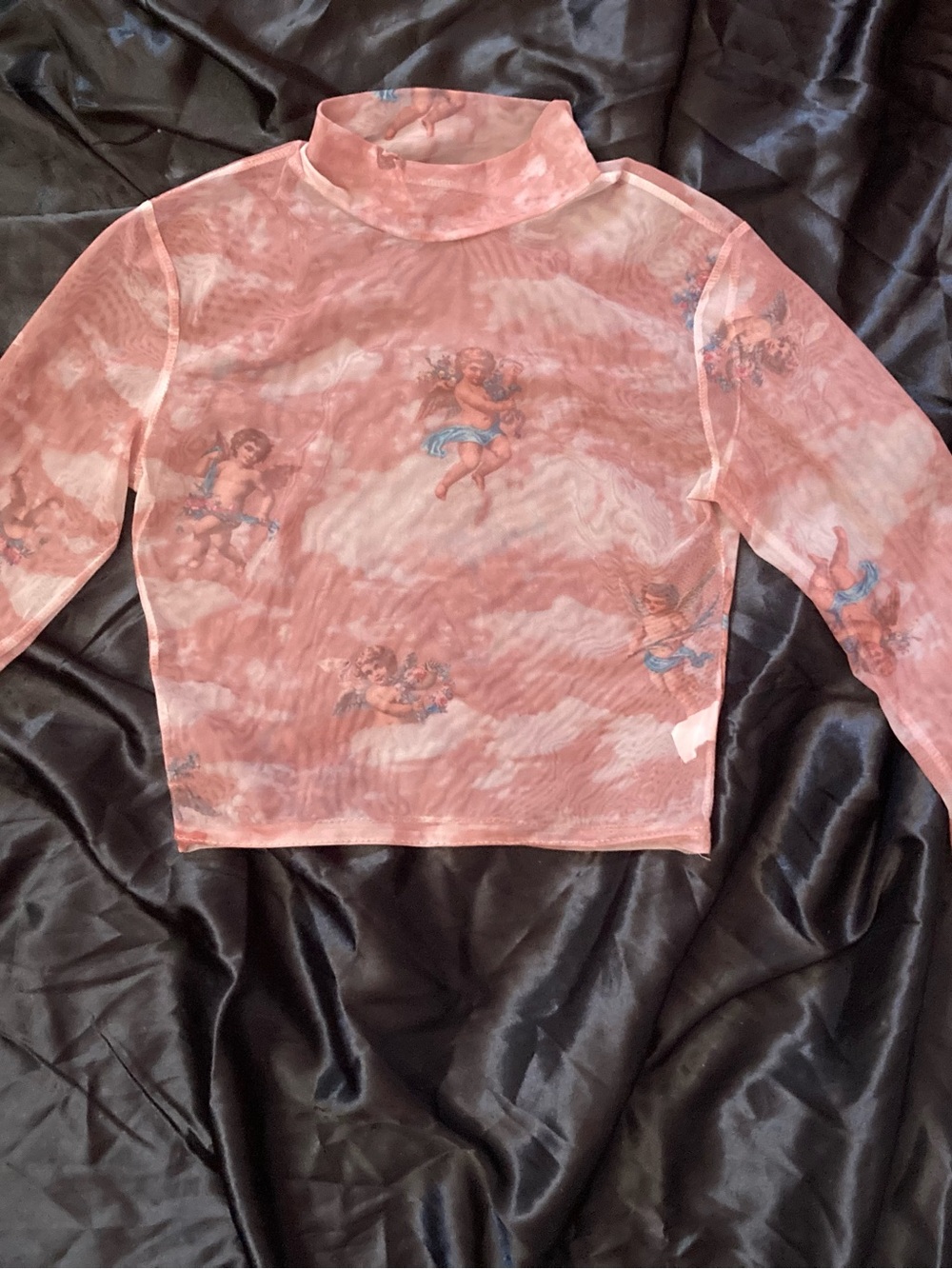 Angel print mesh top